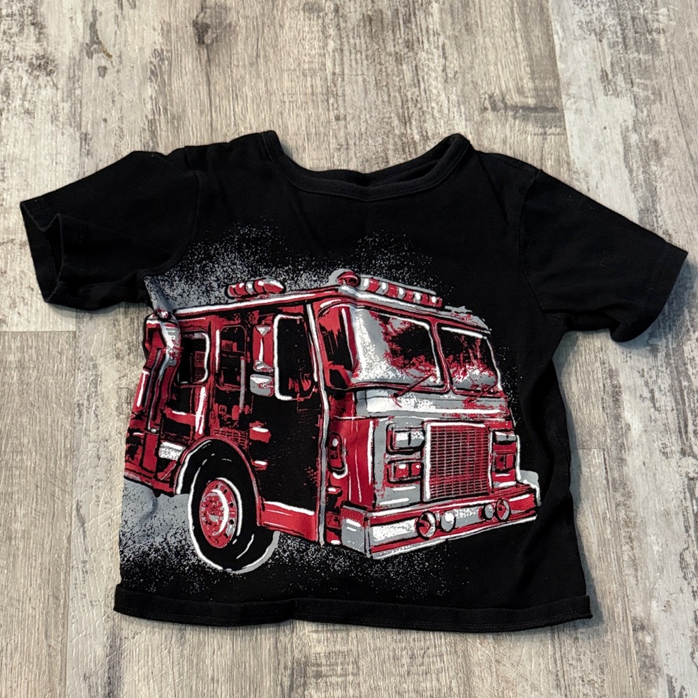 **4 for $15**Black T-Shirt with Red Fire Truck Graphic
